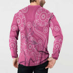 Australia Indigenous Pink Month Button Sweatshirt Breast Cancer Aboriginal Dragonflies Ribbon - Aussie Hoodie