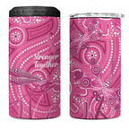 Australia Indigenous Pink Month 4 in 1 Can Cooler Tumbler Breast Cancer Aboriginal Dragonflies Ribbon - Aussie Hoodie