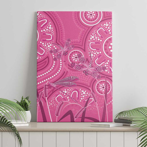 Australia Indigenous Pink Month Canvas Wall Art Breast Cancer Aboriginal Dragonflies Ribbon - Aussie Hoodie