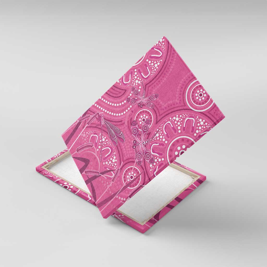 Australia Indigenous Pink Month Canvas Wall Art Breast Cancer Aboriginal Dragonflies Ribbon - Aussie Hoodie