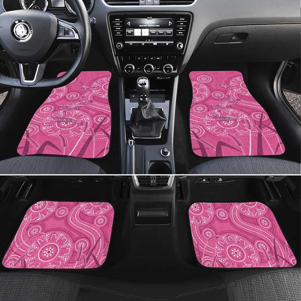 Australia Indigenous Pink Month Car Mats Breast Cancer Aboriginal Dragonflies Ribbon - Aussie Hoodie