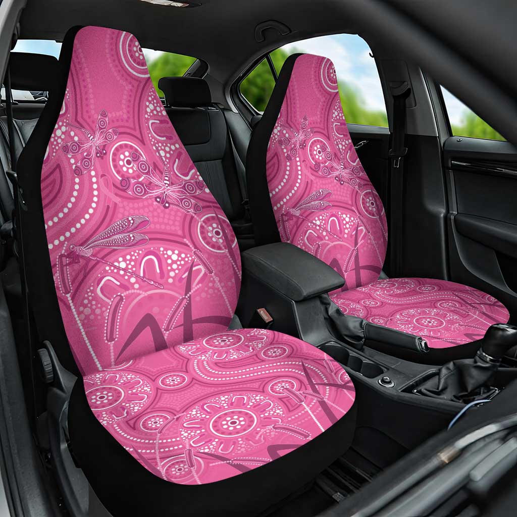 Australia Indigenous Pink Month Car Seat Cover Breast Cancer Aboriginal Dragonflies Ribbon - Aussie Hoodie