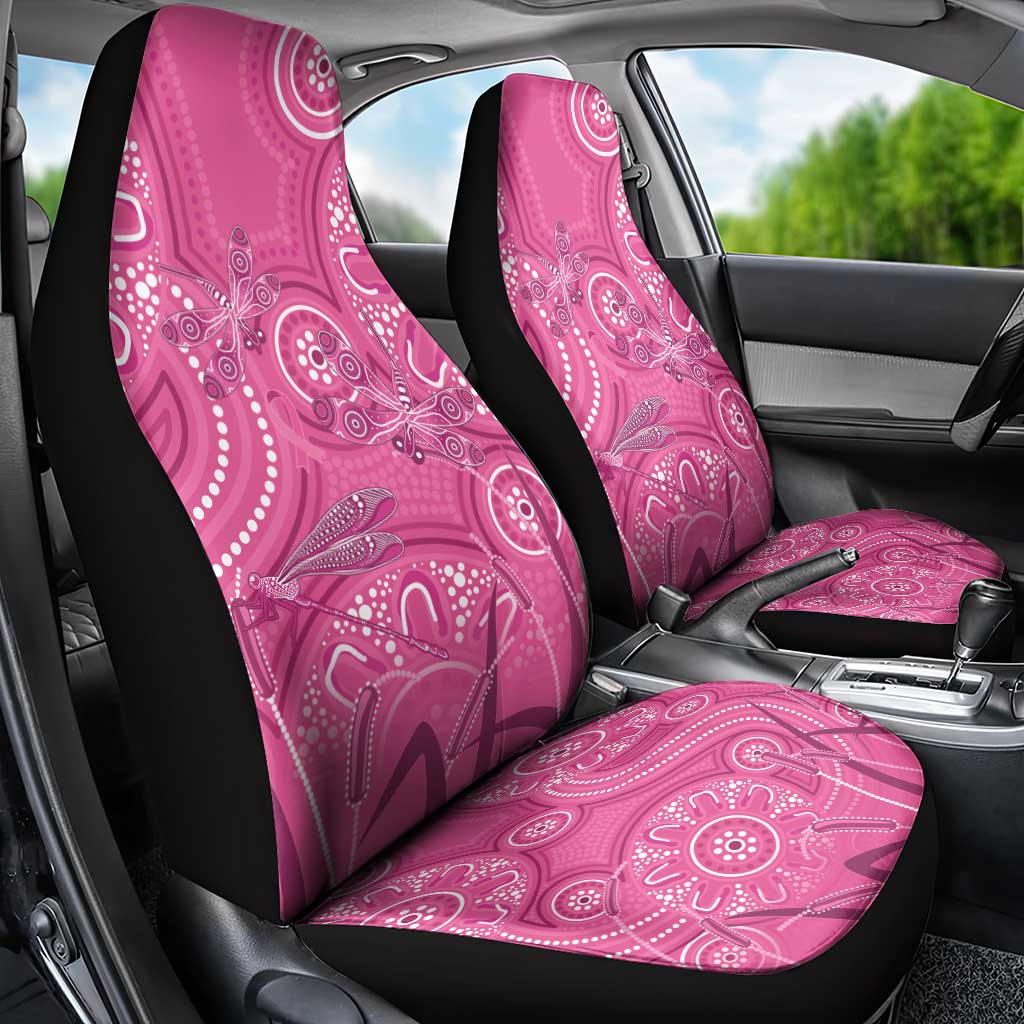 Australia Indigenous Pink Month Car Seat Cover Breast Cancer Aboriginal Dragonflies Ribbon - Aussie Hoodie