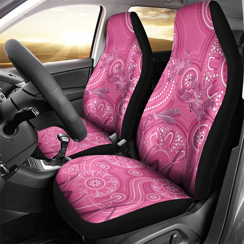 Australia Indigenous Pink Month Car Seat Cover Breast Cancer Aboriginal Dragonflies Ribbon - Aussie Hoodie