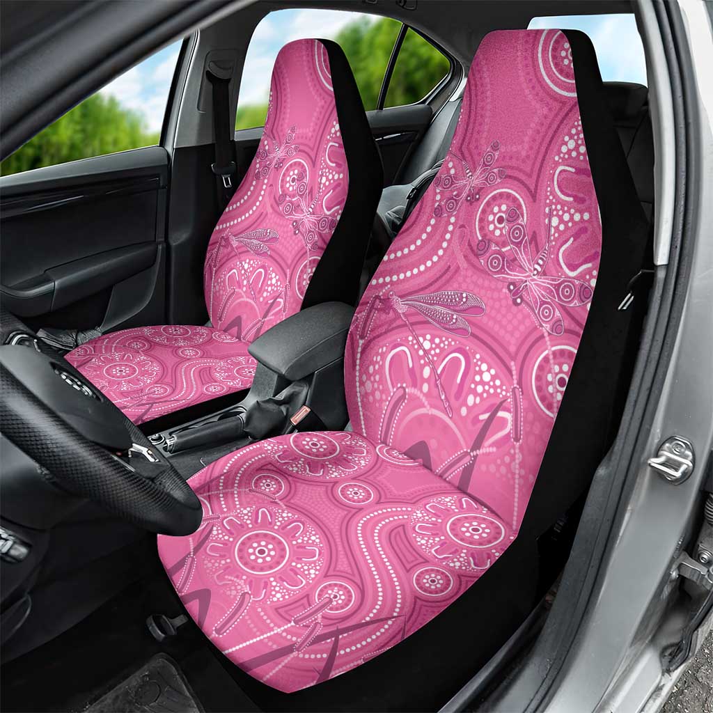 Australia Indigenous Pink Month Car Seat Cover Breast Cancer Aboriginal Dragonflies Ribbon - Aussie Hoodie