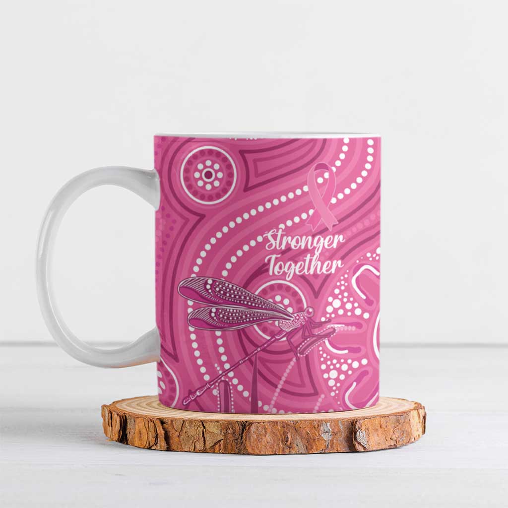 Australia Indigenous Pink Month Ceramic Mug Breast Cancer Aboriginal Dragonflies Ribbon - Aussie Hoodie