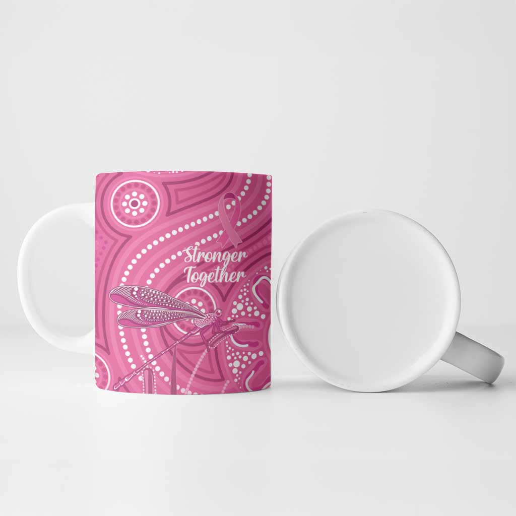 Australia Indigenous Pink Month Ceramic Mug Breast Cancer Aboriginal Dragonflies Ribbon - Aussie Hoodie