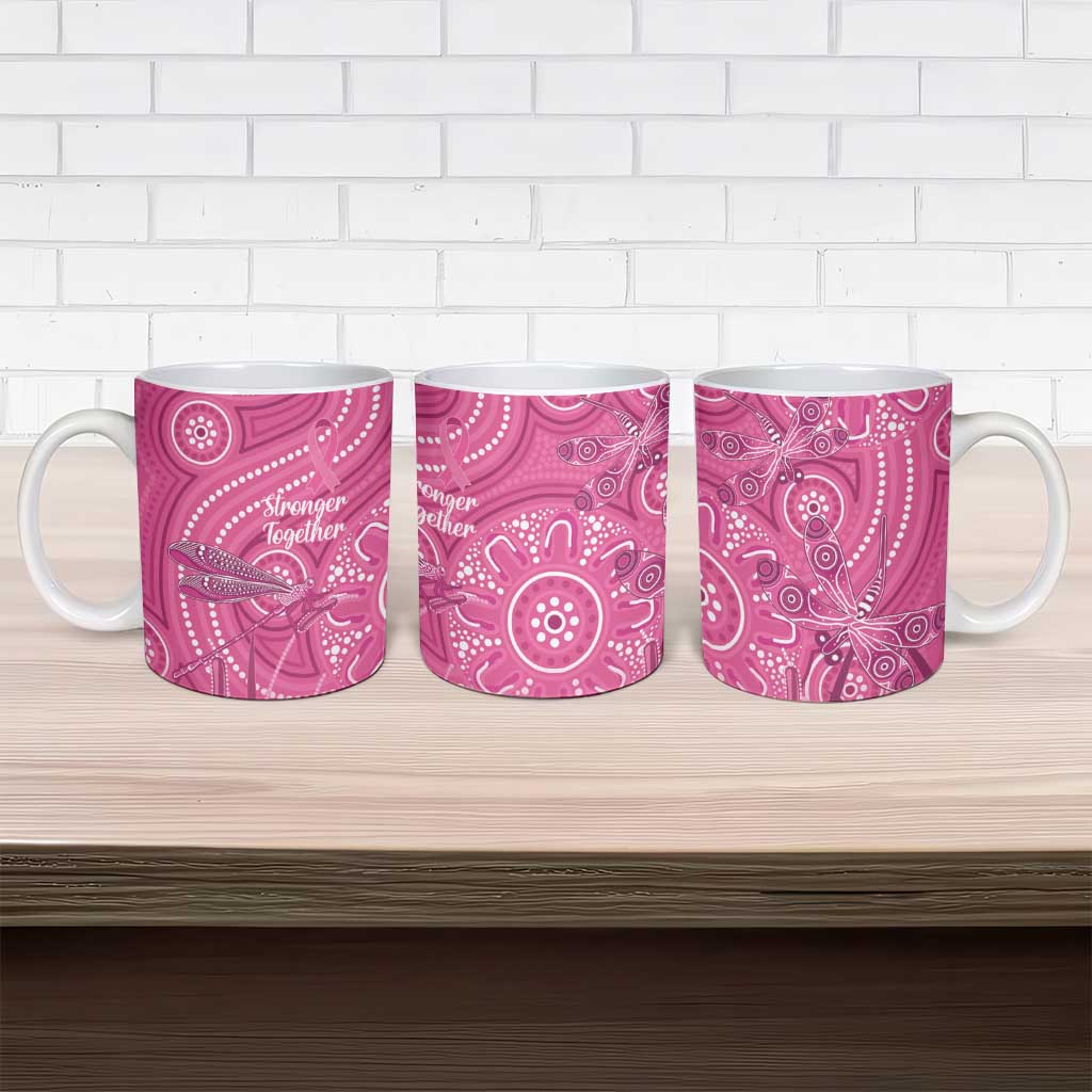 Australia Indigenous Pink Month Ceramic Mug Breast Cancer Aboriginal Dragonflies Ribbon - Aussie Hoodie