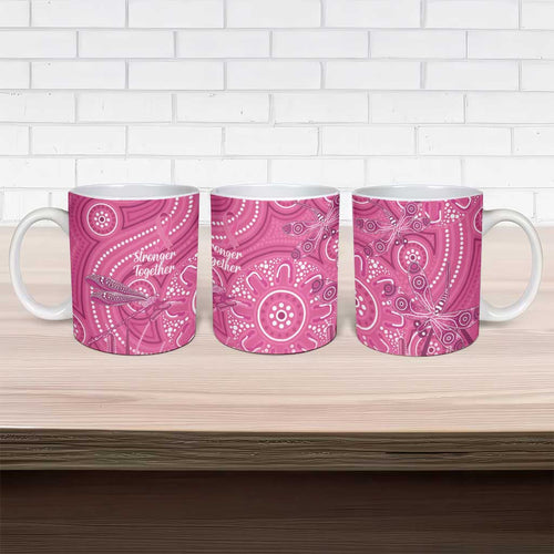 Australia Indigenous Pink Month Ceramic Mug Breast Cancer Aboriginal Dragonflies Ribbon - Aussie Hoodie