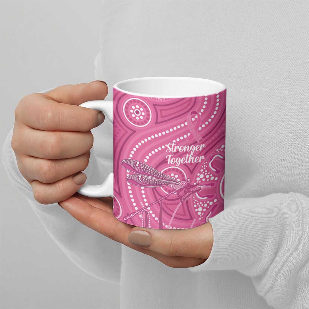 Australia Indigenous Pink Month Ceramic Mug Breast Cancer Aboriginal Dragonflies Ribbon - Aussie Hoodie