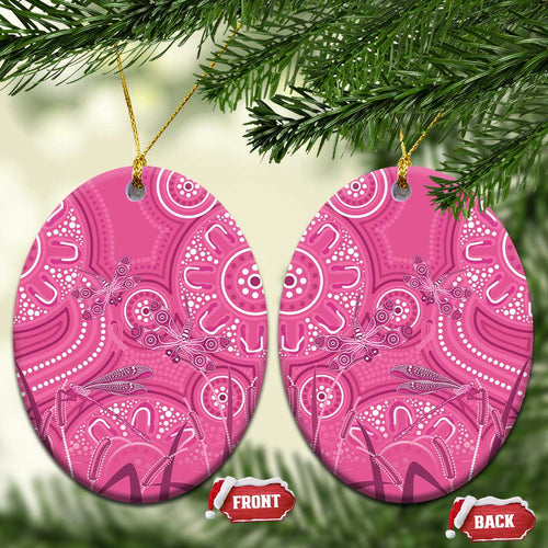 Australia Indigenous Pink Month Ceramic Ornament Breast Cancer Aboriginal Dragonflies Ribbon - Aussie Hoodie
