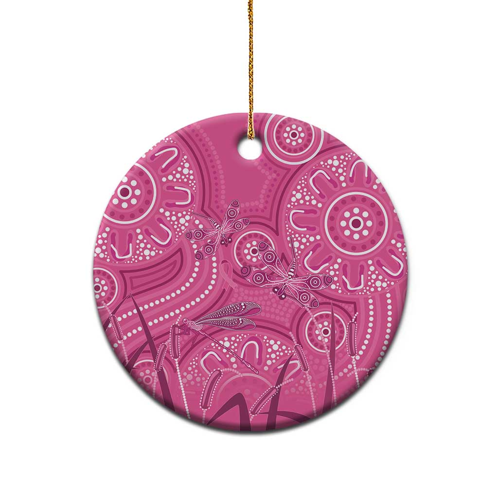 Australia Indigenous Pink Month Ceramic Ornament Breast Cancer Aboriginal Dragonflies Ribbon - Aussie Hoodie