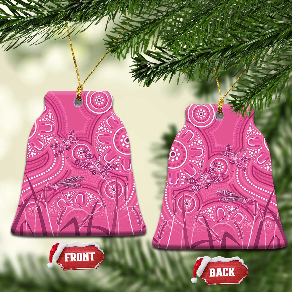 Australia Indigenous Pink Month Ceramic Ornament Breast Cancer Aboriginal Dragonflies Ribbon - Aussie Hoodie