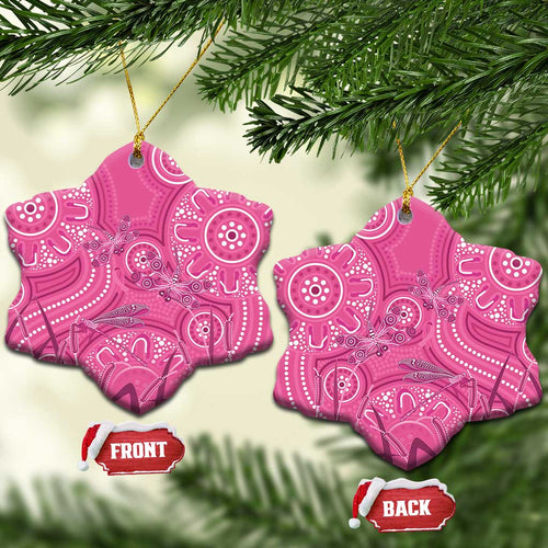 Australia Indigenous Pink Month Ceramic Ornament Breast Cancer Aboriginal Dragonflies Ribbon - Aussie Hoodie