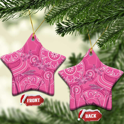 Australia Indigenous Pink Month Ceramic Ornament Breast Cancer Aboriginal Dragonflies Ribbon - Aussie Hoodie