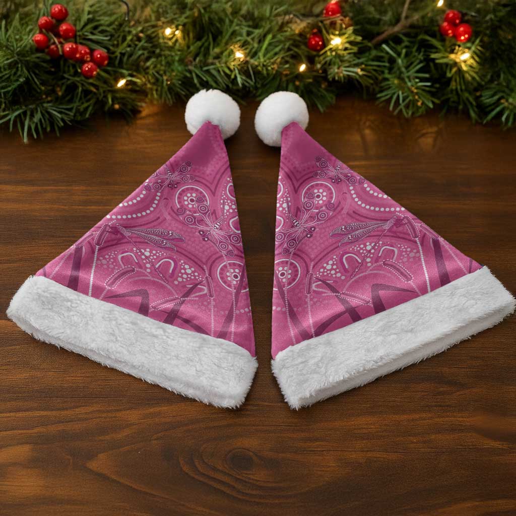 Australia Indigenous Pink Month Christmas Santa Hat Breast Cancer Aboriginal Dragonflies Ribbon - Aussie Hoodie