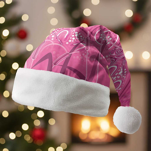 Australia Indigenous Pink Month Christmas Santa Hat Breast Cancer Aboriginal Dragonflies Ribbon - Aussie Hoodie