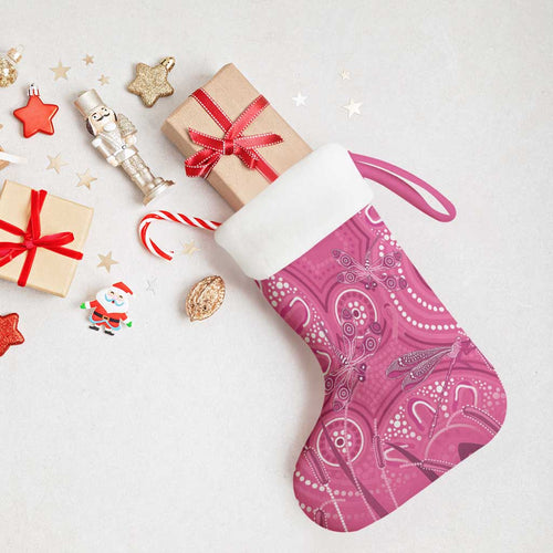 Australia Indigenous Pink Month Christmas Stocking Breast Cancer Aboriginal Dragonflies Ribbon - Aussie Hoodie