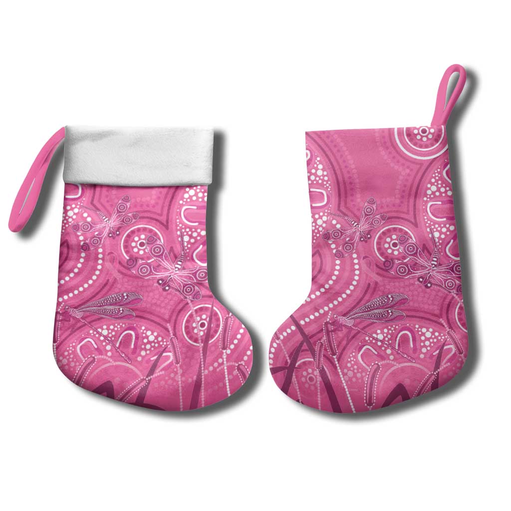 Australia Indigenous Pink Month Christmas Stocking Breast Cancer Aboriginal Dragonflies Ribbon - Aussie Hoodie