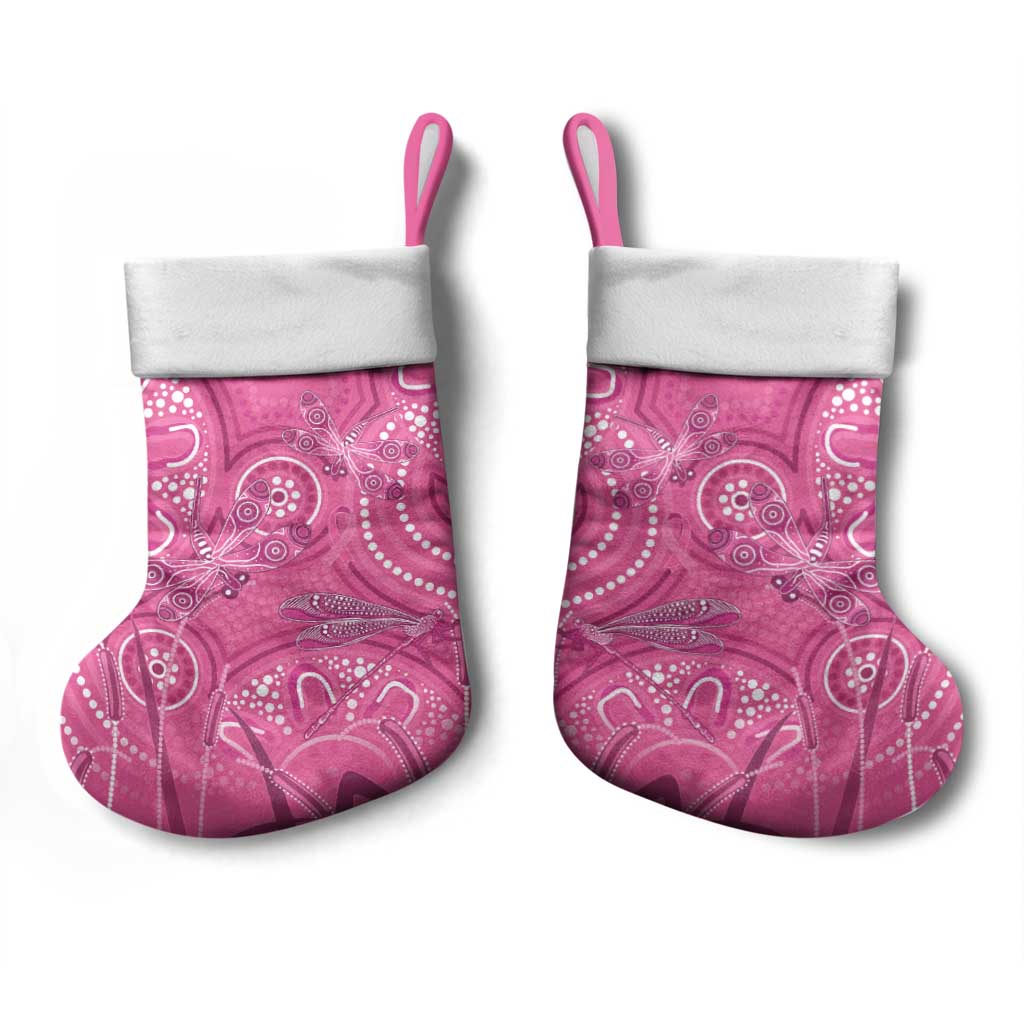 Australia Indigenous Pink Month Christmas Stocking Breast Cancer Aboriginal Dragonflies Ribbon - Aussie Hoodie