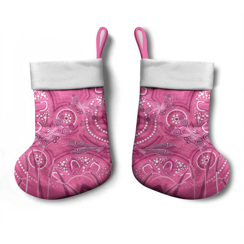 Australia Indigenous Pink Month Christmas Stocking Breast Cancer Aboriginal Dragonflies Ribbon - Aussie Hoodie