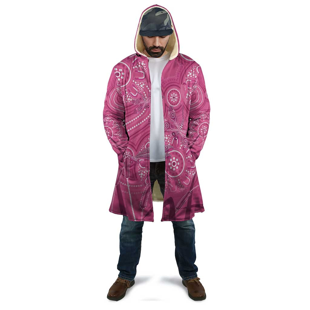 Australia Indigenous Pink Month Cloak Breast Cancer Aboriginal Dragonflies Ribbon - Aussie Hoodie