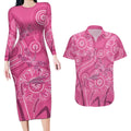 Australia Indigenous Pink Month Couples Matching Long Sleeve Bodycon Dress and Hawaiian Shirt Breast Cancer Aboriginal Dragonflies Ribbon - Aussie Hoodie