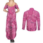 Australia Indigenous Pink Month Couples Matching Summer Maxi Dress and Long Sleeve Button Shirt Breast Cancer Aboriginal Dragonflies Ribbon - Aussie Hoodie