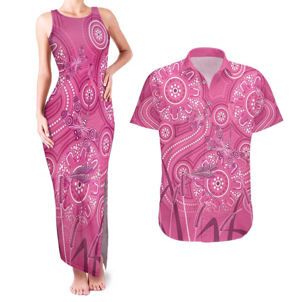Australia Indigenous Pink Month Couples Matching Tank Maxi Dress and Hawaiian Shirt Breast Cancer Aboriginal Dragonflies Ribbon - Aussie Hoodie
