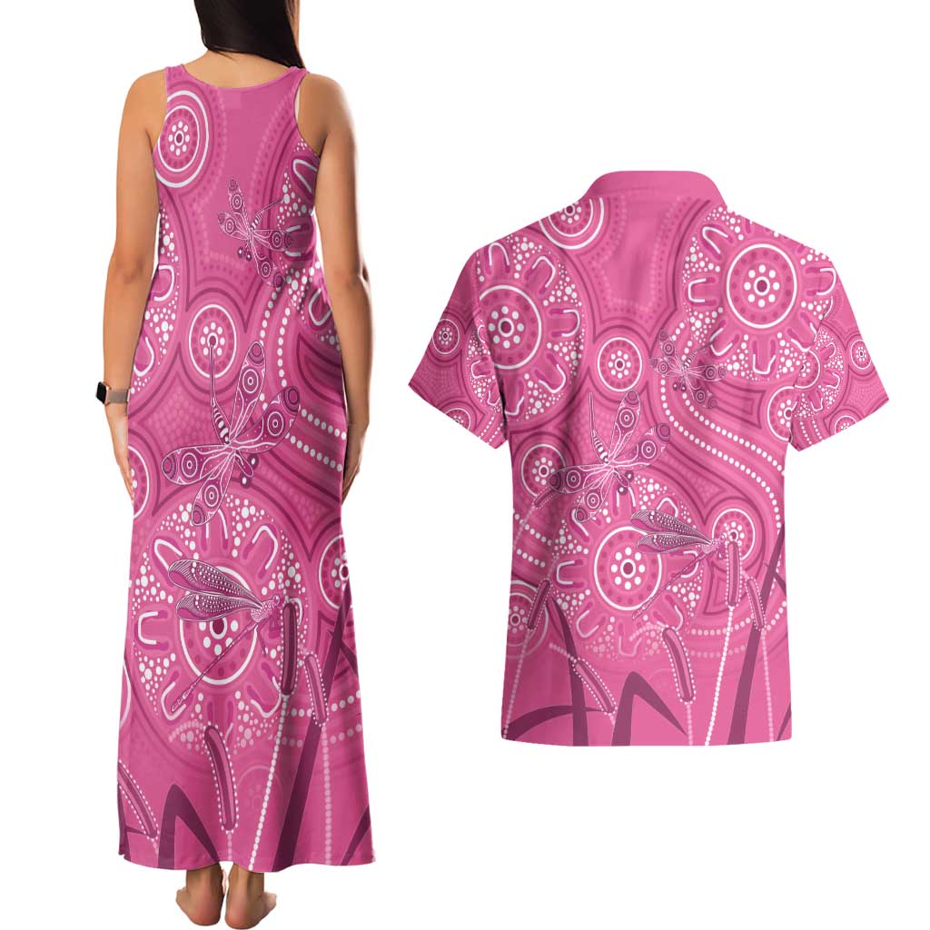 Australia Indigenous Pink Month Couples Matching Tank Maxi Dress and Hawaiian Shirt Breast Cancer Aboriginal Dragonflies Ribbon - Aussie Hoodie