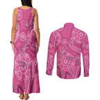 Australia Indigenous Pink Month Couples Matching Tank Maxi Dress and Long Sleeve Button Shirt Breast Cancer Aboriginal Dragonflies Ribbon - Aussie Hoodie