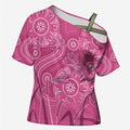 Australia Indigenous Pink Month Cross Shoulder Shirt Breast Cancer Aboriginal Dragonflies Ribbon - Aussie Hoodie