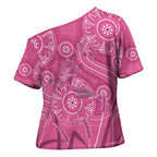 Australia Indigenous Pink Month Cross Shoulder Shirt Breast Cancer Aboriginal Dragonflies Ribbon - Aussie Hoodie