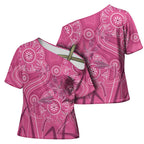 Australia Indigenous Pink Month Cross Shoulder Shirt Breast Cancer Aboriginal Dragonflies Ribbon - Aussie Hoodie