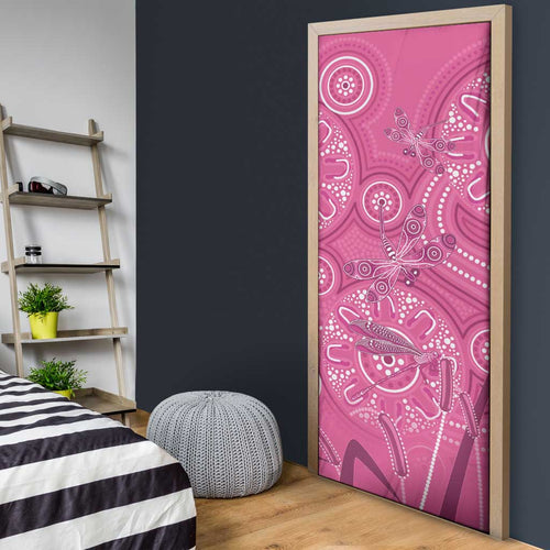 Australia Indigenous Pink Month Door Cover Breast Cancer Aboriginal Dragonflies Ribbon - Aussie Hoodie