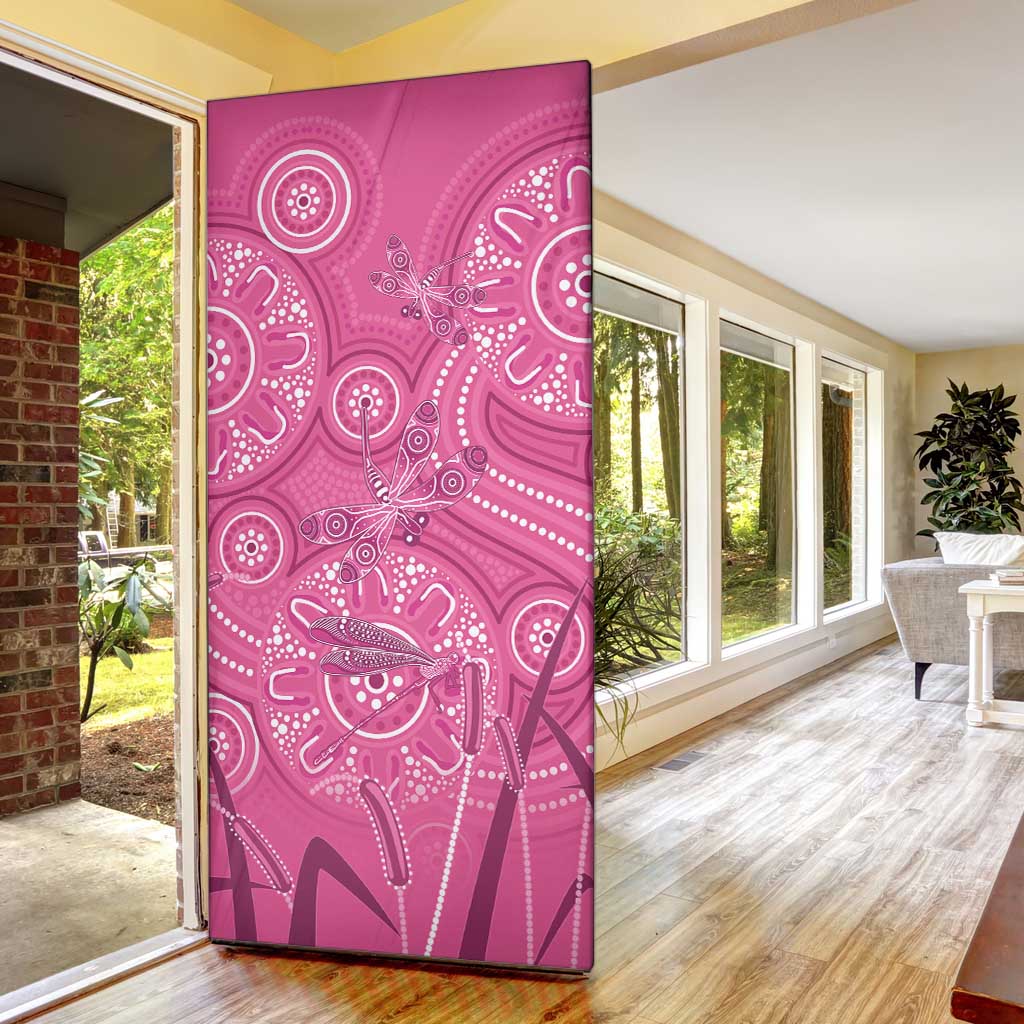 Australia Indigenous Pink Month Door Cover Breast Cancer Aboriginal Dragonflies Ribbon - Aussie Hoodie
