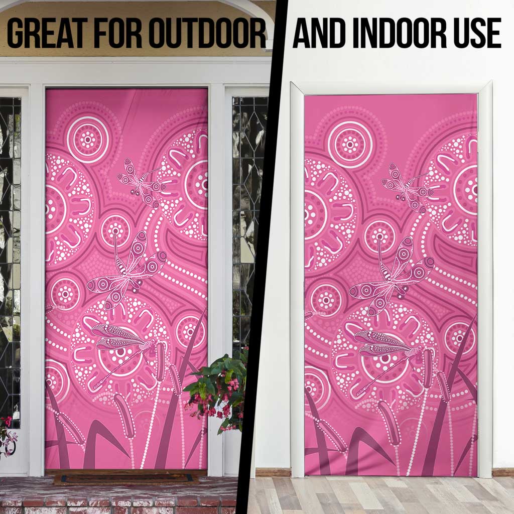 Australia Indigenous Pink Month Door Cover Breast Cancer Aboriginal Dragonflies Ribbon - Aussie Hoodie
