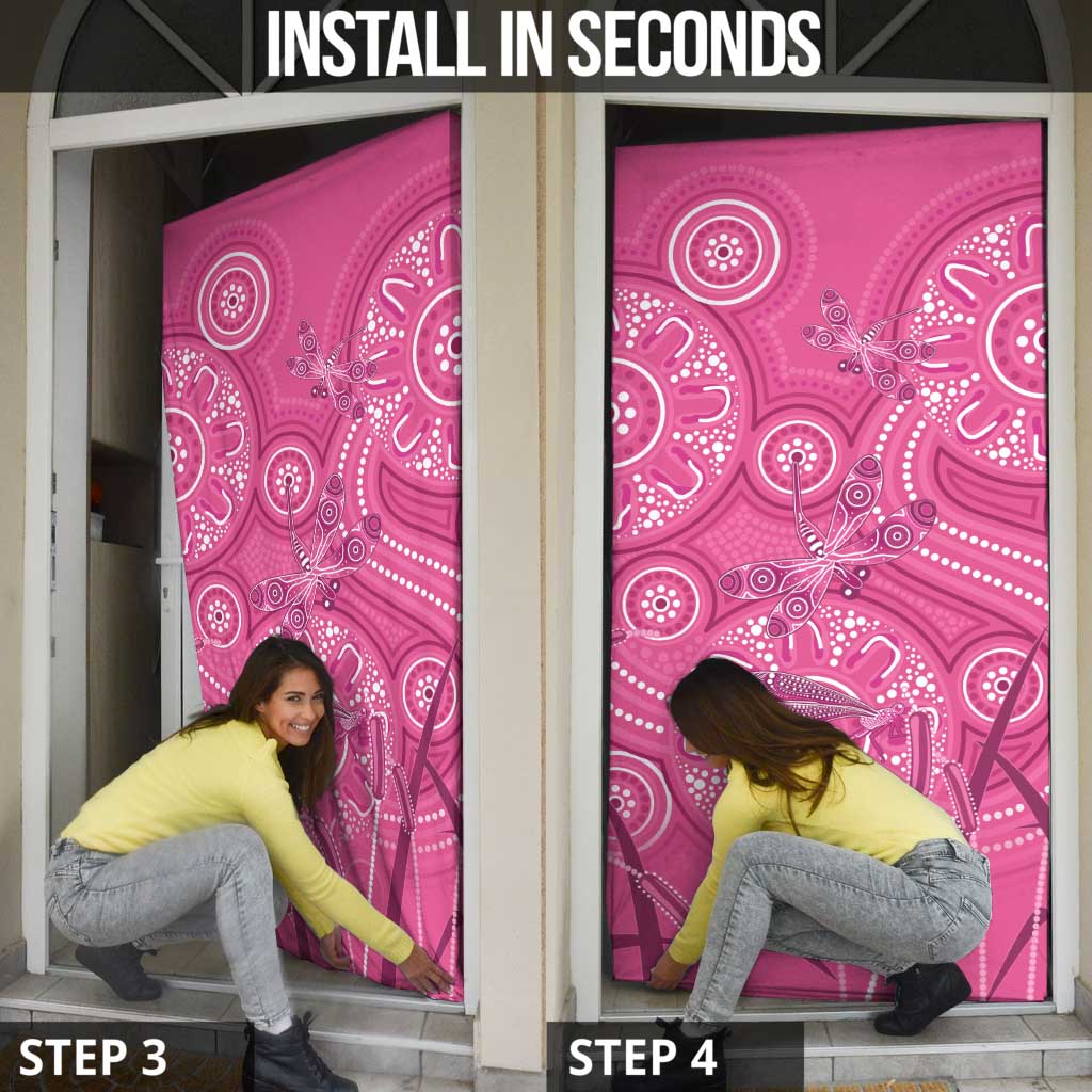 Australia Indigenous Pink Month Door Cover Breast Cancer Aboriginal Dragonflies Ribbon - Aussie Hoodie