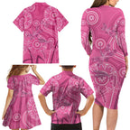 Australia Indigenous Pink Month Family Matching Long Sleeve Bodycon Dress and Hawaiian Shirt Breast Cancer Aboriginal Dragonflies Ribbon - Aussie Hoodie