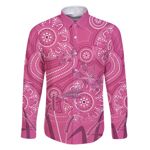 Australia Indigenous Pink Month Family Matching Long Sleeve Bodycon Dress and Hawaiian Shirt Breast Cancer Aboriginal Dragonflies Ribbon - Aussie Hoodie