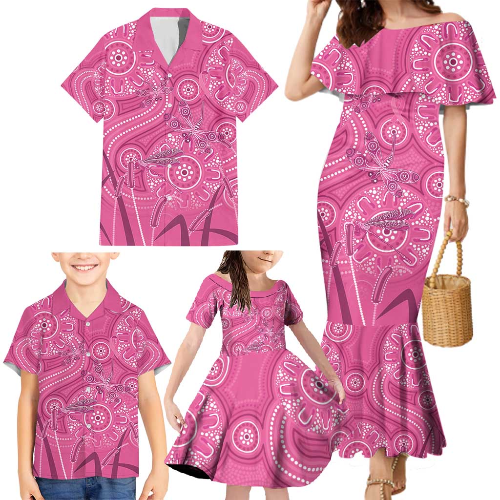 Australia Indigenous Pink Month Family Matching Mermaid Dress and Hawaiian Shirt Breast Cancer Aboriginal Dragonflies Ribbon - Aussie Hoodie