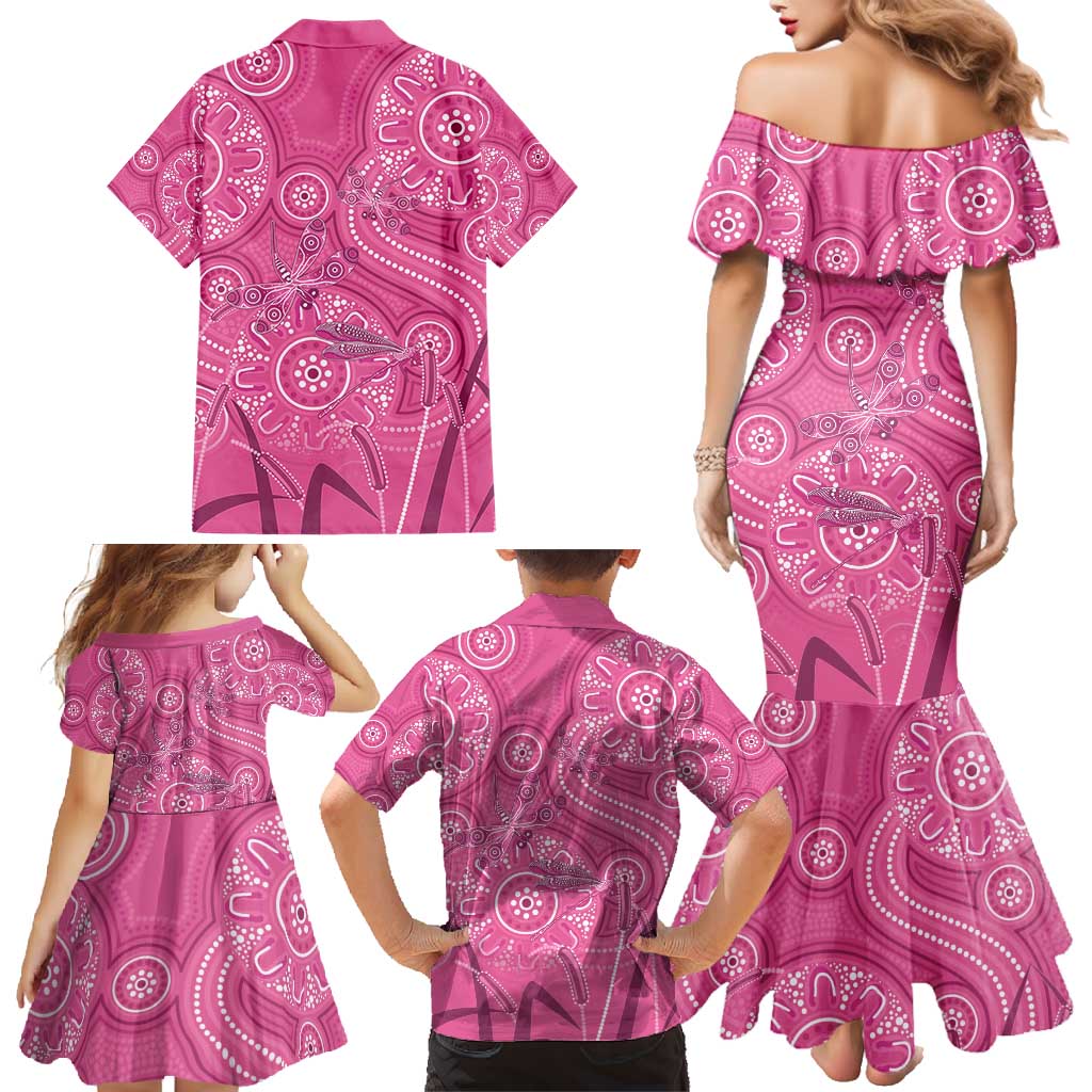 Australia Indigenous Pink Month Family Matching Mermaid Dress and Hawaiian Shirt Breast Cancer Aboriginal Dragonflies Ribbon - Aussie Hoodie