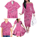 Australia Indigenous Pink Month Family Matching Off The Shoulder Long Sleeve Dress and Hawaiian Shirt Breast Cancer Aboriginal Dragonflies Ribbon - Aussie Hoodie