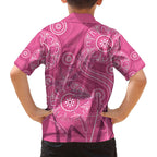 Australia Indigenous Pink Month Family Matching Off The Shoulder Long Sleeve Dress and Hawaiian Shirt Breast Cancer Aboriginal Dragonflies Ribbon - Aussie Hoodie