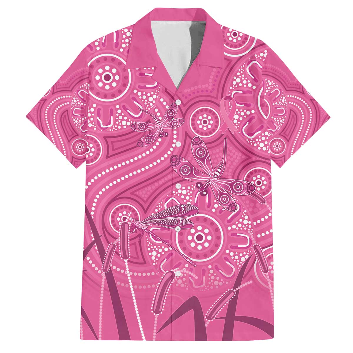 Australia Indigenous Pink Month Family Matching Off The Shoulder Long Sleeve Dress and Hawaiian Shirt Breast Cancer Aboriginal Dragonflies Ribbon - Aussie Hoodie