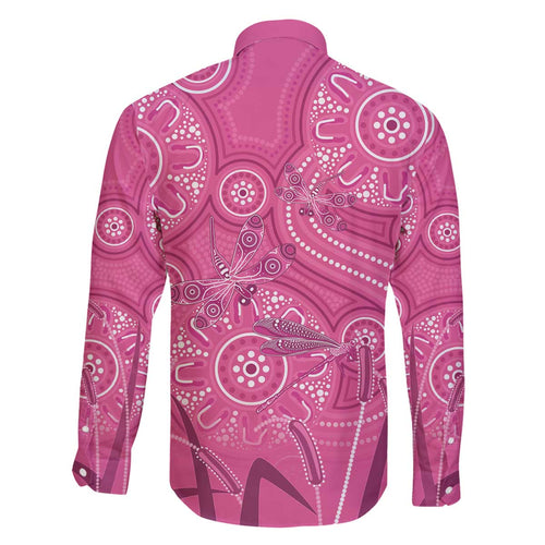 Australia Indigenous Pink Month Family Matching Off The Shoulder Long Sleeve Dress and Hawaiian Shirt Breast Cancer Aboriginal Dragonflies Ribbon - Aussie Hoodie