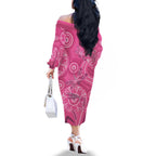 Australia Indigenous Pink Month Family Matching Off The Shoulder Long Sleeve Dress and Hawaiian Shirt Breast Cancer Aboriginal Dragonflies Ribbon - Aussie Hoodie