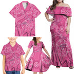 Australia Indigenous Pink Month Family Matching Off Shoulder Maxi Dress and Hawaiian Shirt Breast Cancer Aboriginal Dragonflies Ribbon - Aussie Hoodie