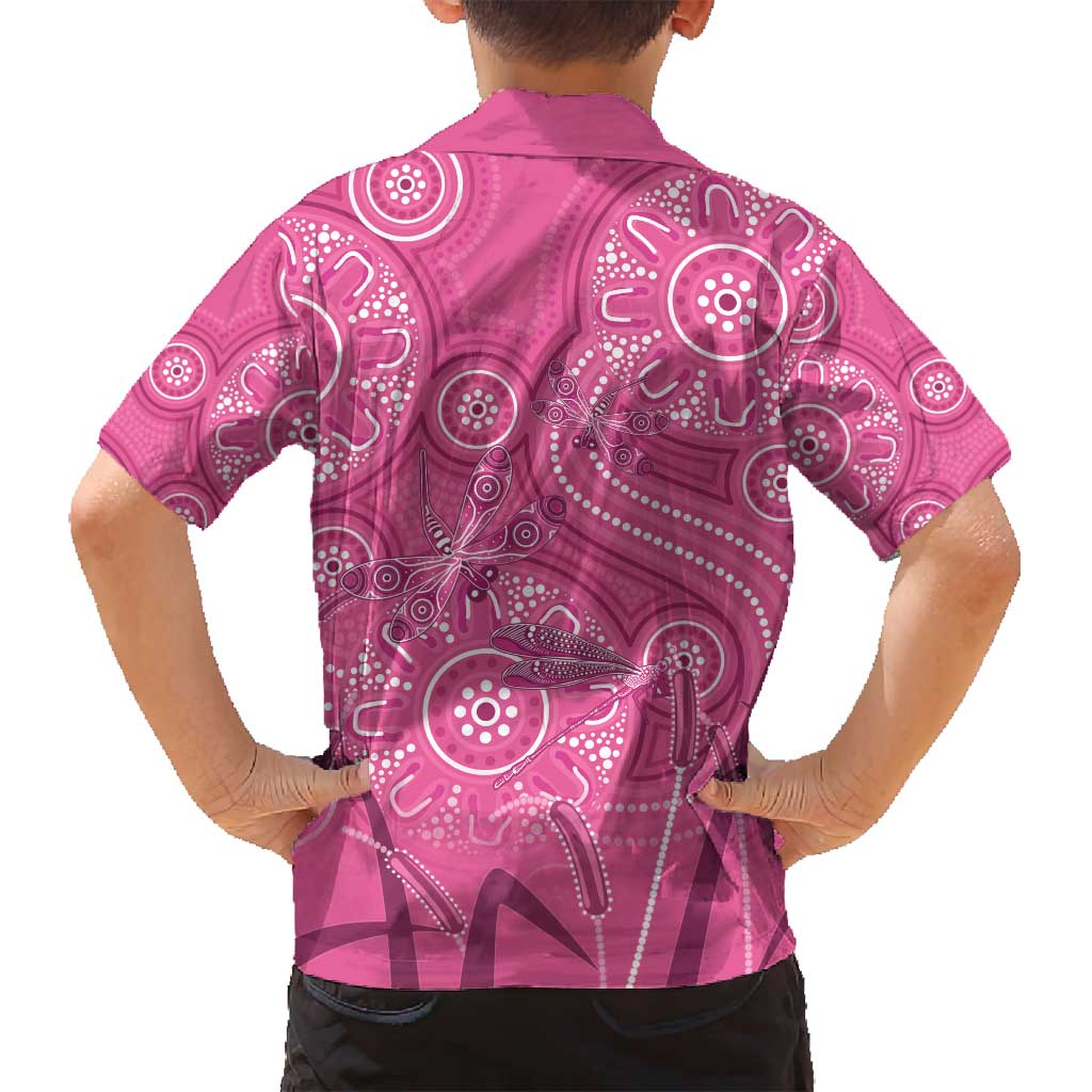 Australia Indigenous Pink Month Family Matching Off Shoulder Maxi Dress and Hawaiian Shirt Breast Cancer Aboriginal Dragonflies Ribbon - Aussie Hoodie