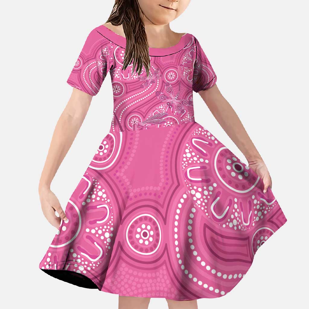 Australia Indigenous Pink Month Family Matching Off Shoulder Maxi Dress and Hawaiian Shirt Breast Cancer Aboriginal Dragonflies Ribbon - Aussie Hoodie